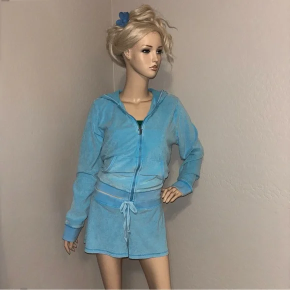 JUICY COUTURE Big Bling Terry Track Suit Jacket and Shorts in Wave Size XL NEW - Picture 4 of 17